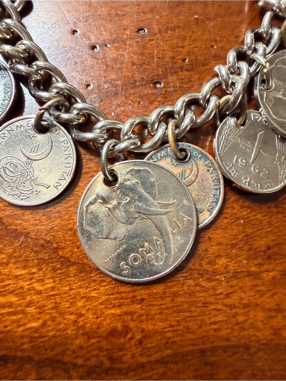 Vintage Coin Charm Bracelet in Silver Tone